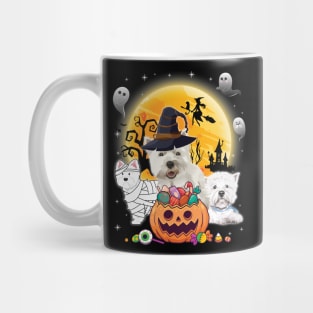 Westie Dog Mummy Witch Moon Ghosts Happy Halloween Thanksgiving Merry Christmas Day Mug